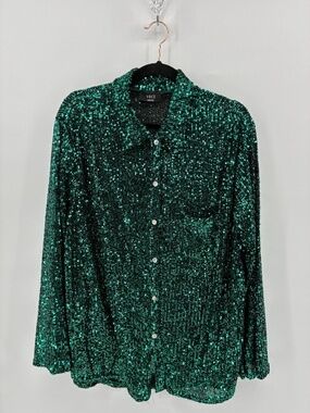 Vici Green Sequin Button Up Blouse